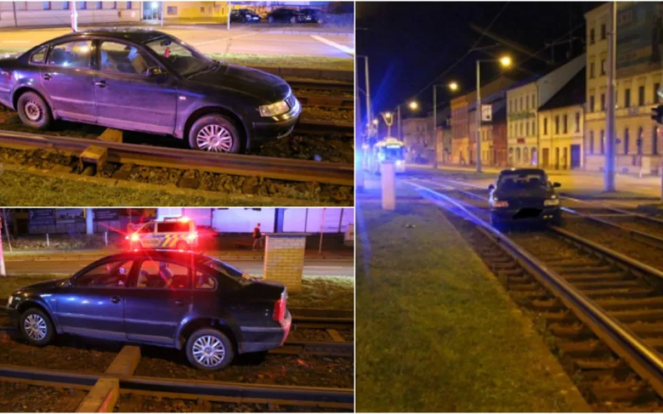 Zmatená řidička prorazila závoru u obchodního centra a zaparkovala v tramvajovém kolejišti