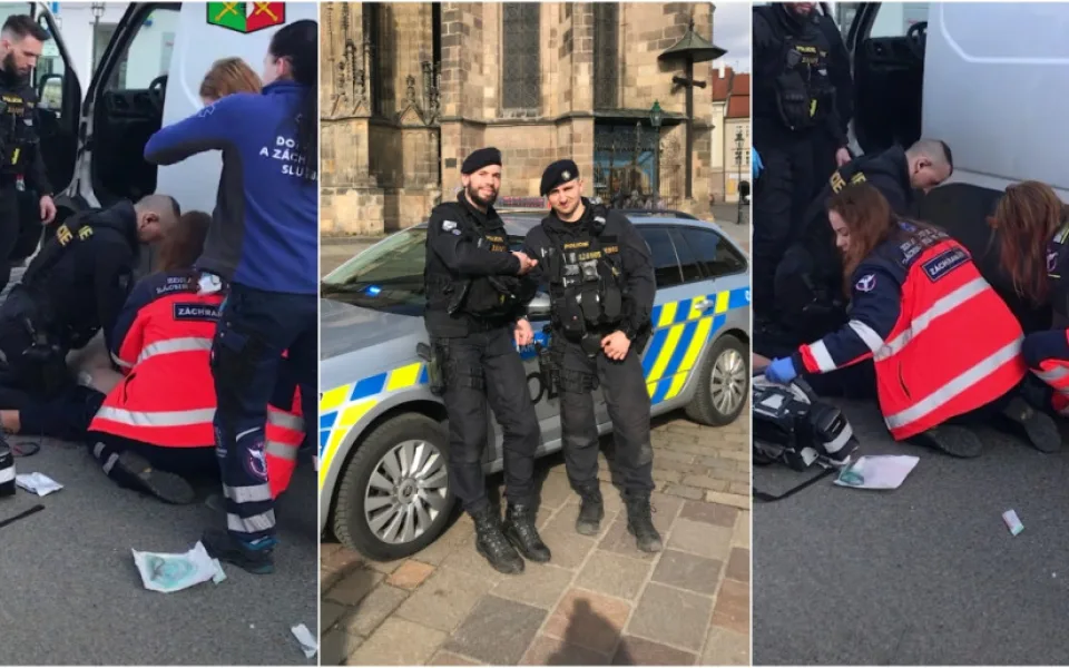 VIDEO: Policisté resuscitovali řidiče dodávky, který zkolaboval v centru Plzně