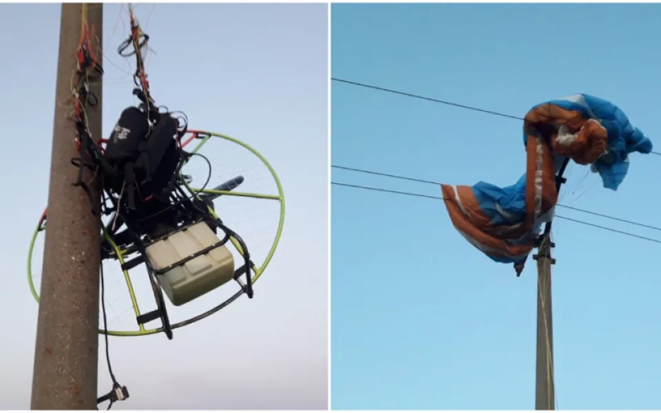 Paraglidista nezvládl přistání a namotal se do drátů vysokého elektrického vedení