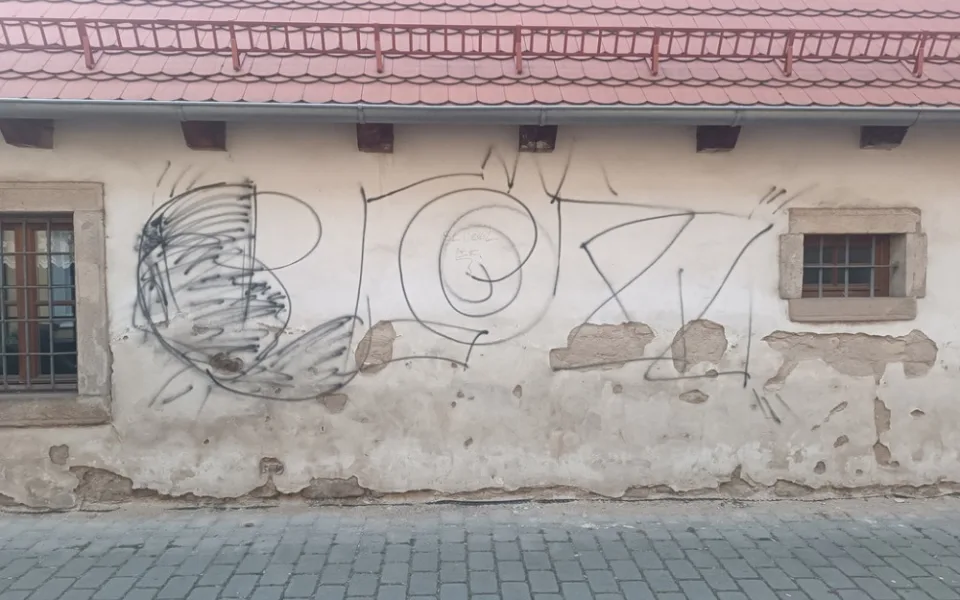 Až namířená služebná zbraň strážníka zastavila dva sprejery, kteří se krátce předtím vyřádili na fasádě domu