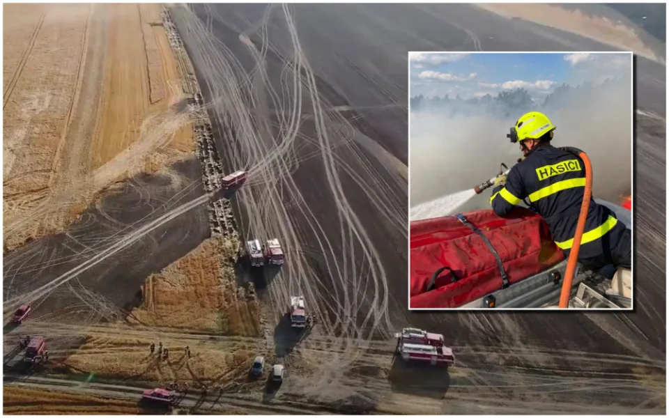 VIDEO: Rozsáhlý požár pole pravděpodobně způsobila jiskra od kombajnu