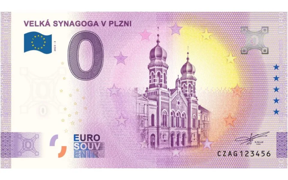 Novou pamětní bankovku pamětní bankovku z limitované edice série Euro Souvenir vydá město Plzeň s motivem Velké synagogy