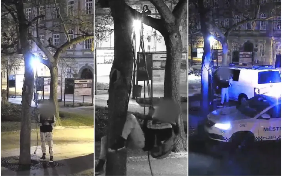 VIDEO: Zloděj se houpal jako Tarzan na prodlužovačce, jeho prohru s kabelem zachytila kamera v sadovém okruhu