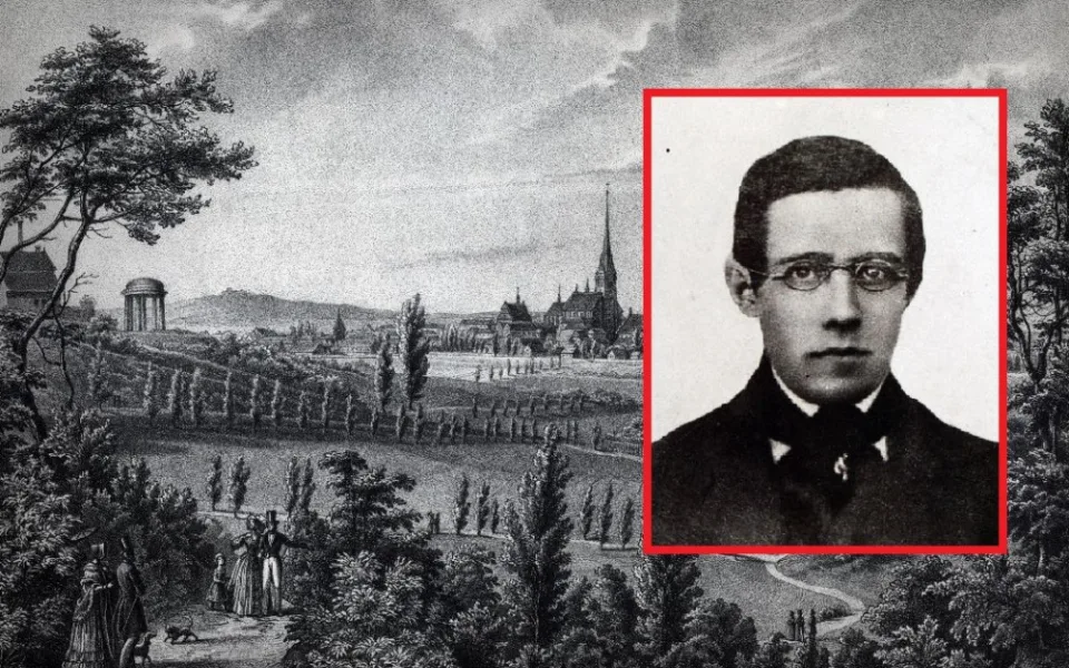 Mladý Bedřich Smetana a dobový obrázek Plzně