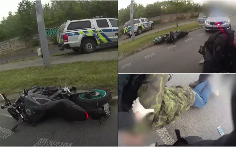 VIDEO: Zfetovaný muž ujížděl policii na kradené motorce, zastavil ho až zátaras
