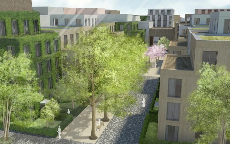 Vizualizace nové městské čtvrti, která má vzniknout z bývalých kasáren na Slovanech