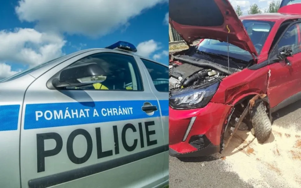 Po přivaděči se v protisměru řítil červený osobní automobil. Bočně narazil do vozidla, které jelo ve svém pruhu