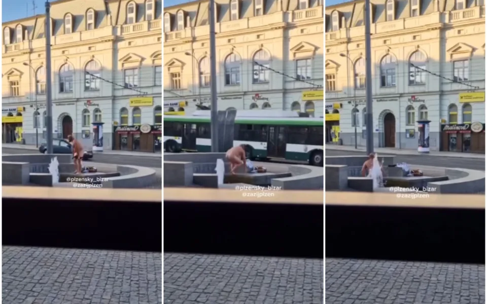 VIDEO: Pořádně nechutné představení, muž si z kašny na rušné třídě udělal bidet