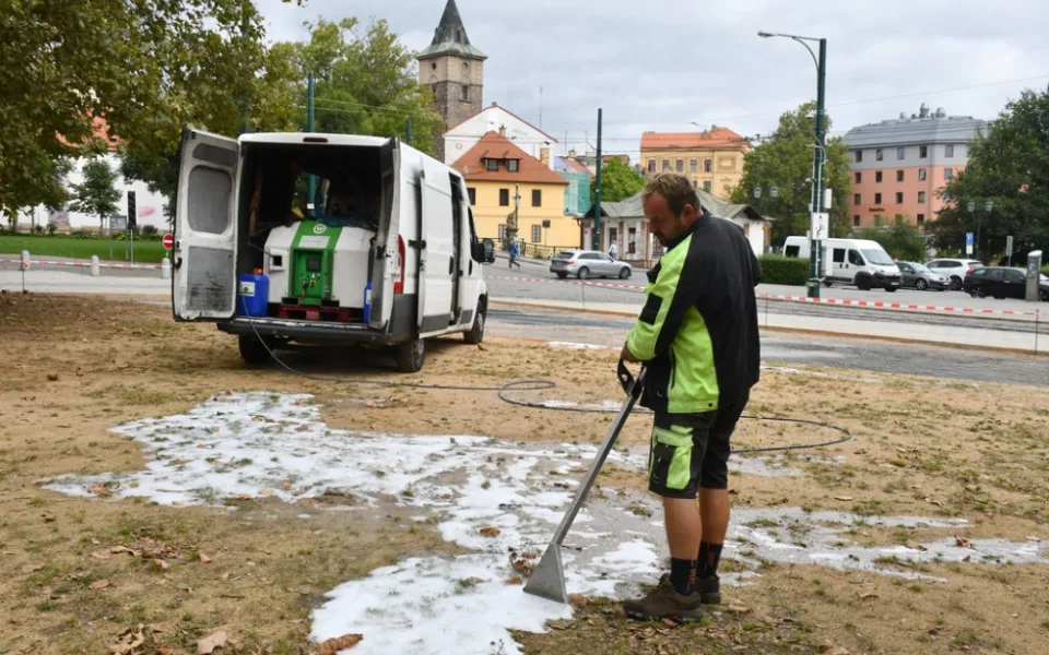 Plevel se hubí v sadovém okruhu speciální metodou za použití horké vody a kukuřičného škrobu