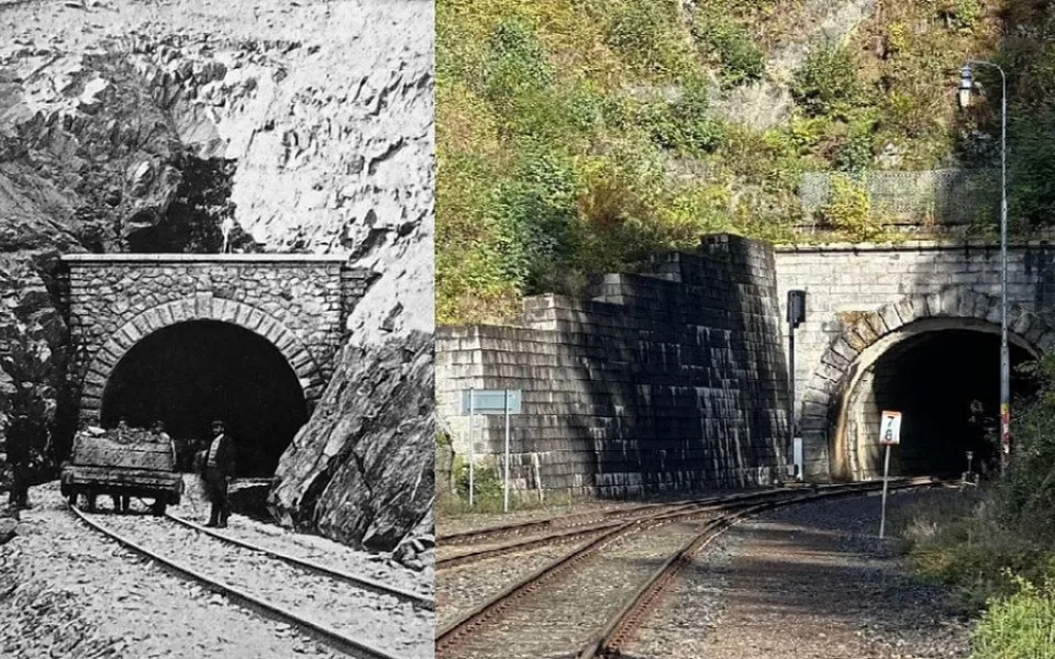 Špičácký tunel při jeho stavbě a jeho současná podoba