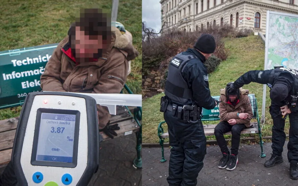 Spícímu opilci hrozilo, že na lavičce umrzne. Zkouška na alkohol ukázala 3,87 promile alkoholu v jeho dechu