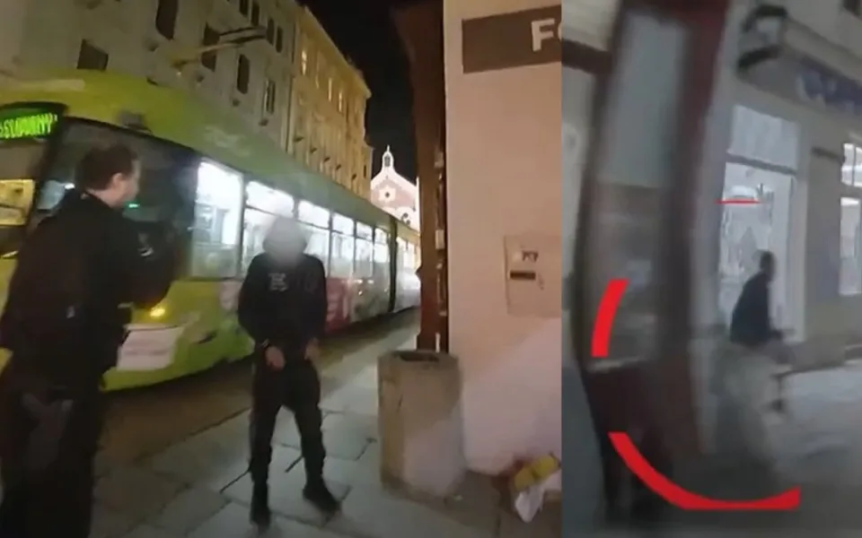 VIDEO: Cizinec seděl se staženými kalhotami na odpadkovém koši, do kterého vykonával velkou potřebu