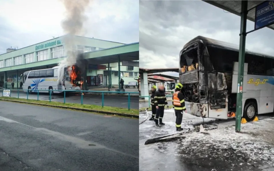 Autobus po příjezdu na centrální nádraží začal hořet. Plameny zničily nejen motor, ale i zadní část vozidla