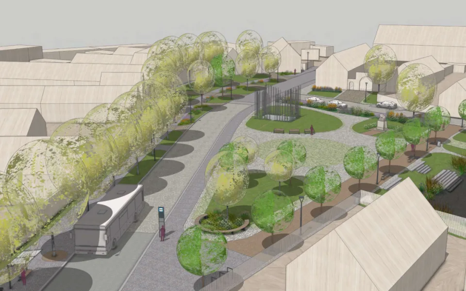 Vizualizace budoucí podoby návsi v Újezdě