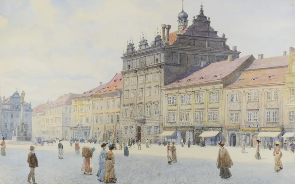 Václav Jansa, Severní strana náměstí Republiky s radnicí (z cyklu Stará Plzeň), 1905