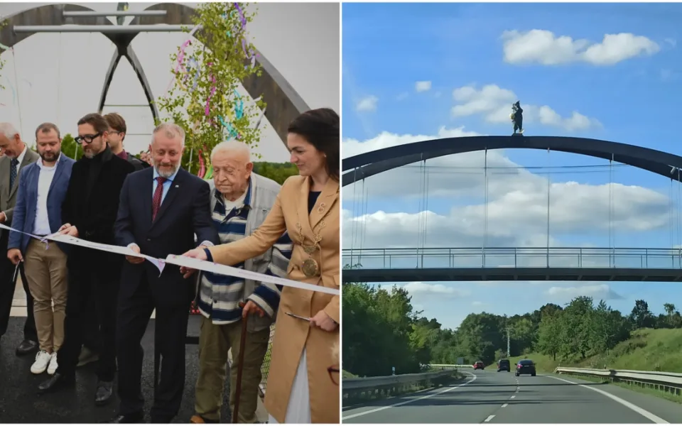 Chotíkov slavnostně otevřel lávku s kontroverzní sochou, lidé už jí přezdívají Skokan