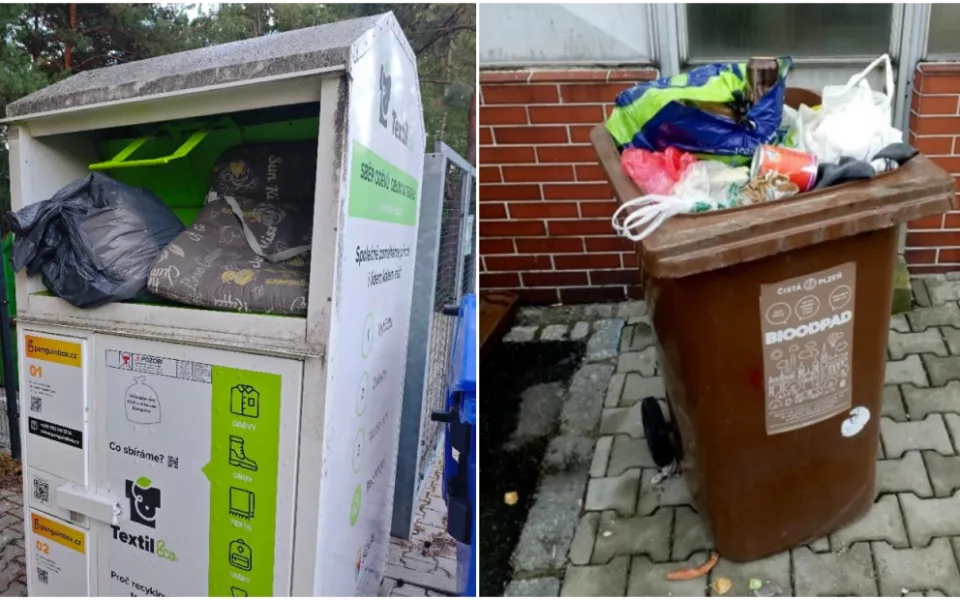 Koše na textil a bioodpad možná zmizí z ulic města. Jsou prý kolem nich jen problémy