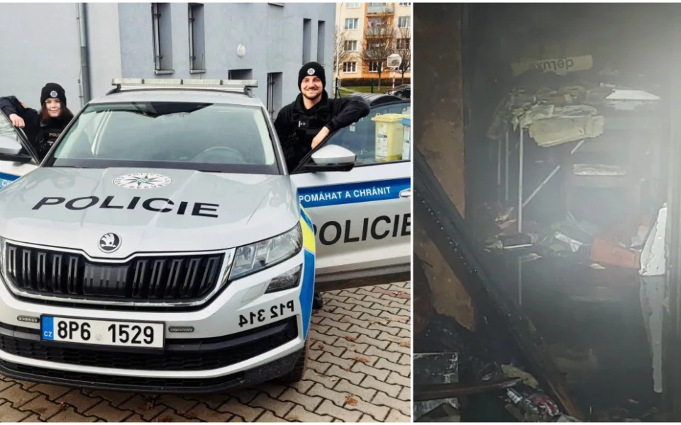 Policisté zachránili z hořícího domu postiženou ženu a jejího psa, vynesli je v náručí