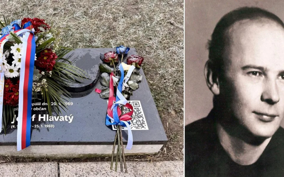 Památník připomínající tragickou smrt Josefa Hlavatého v Plzni