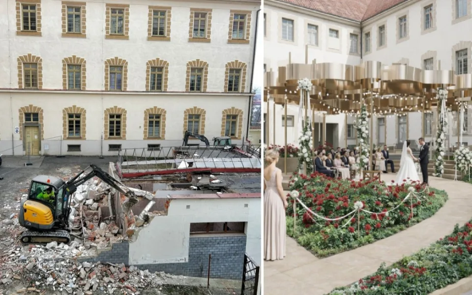Veřejné toalety na dvorku klatovské radnice se demolují. Vznikne tam svatební dvorek pro venkovní obřady