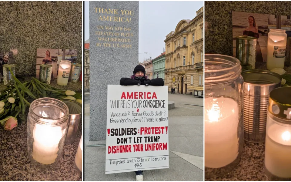U pomníku Díky, Ameriko! hoří svíčky za oběti střelby v Minneapolisu, poprvé se tam i protestuje