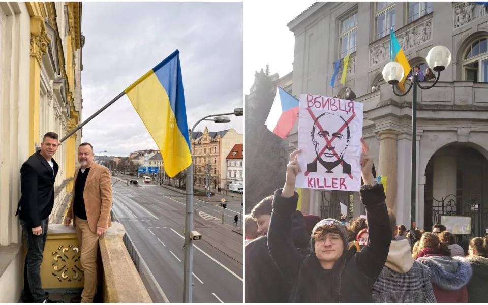 Ukrajinskou vlajku vyvěsil centrální obvod i gymnázium. Solidaritu ale nevyjádřili všude