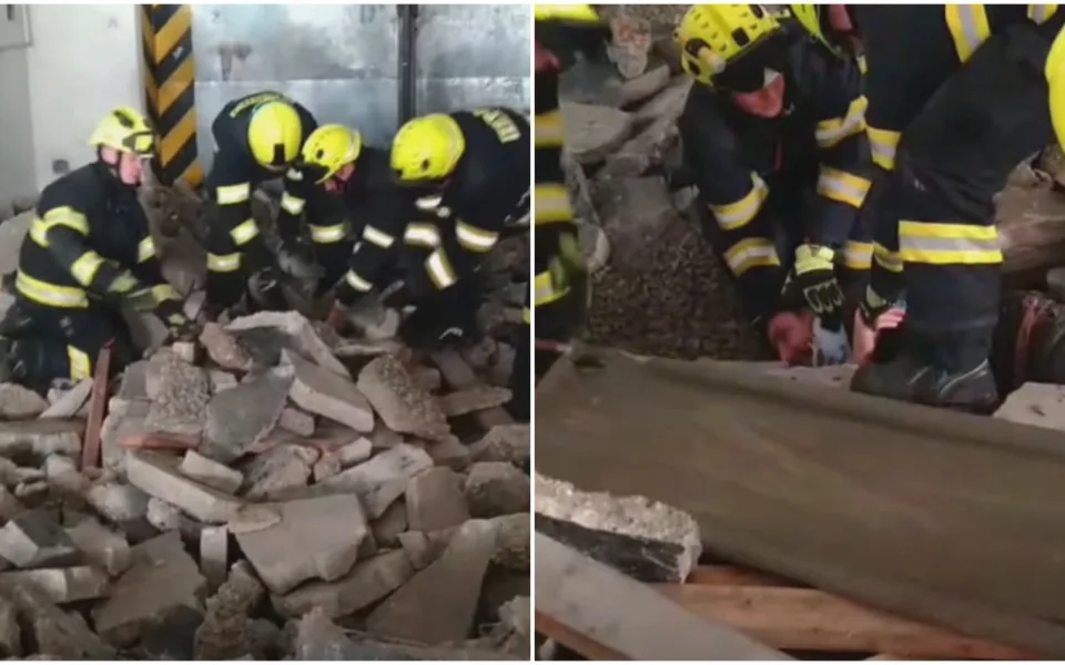 Hasiči využili svou rozkopanou zbrojnici ke cvičení, pes tam hledal osobu v sutinách