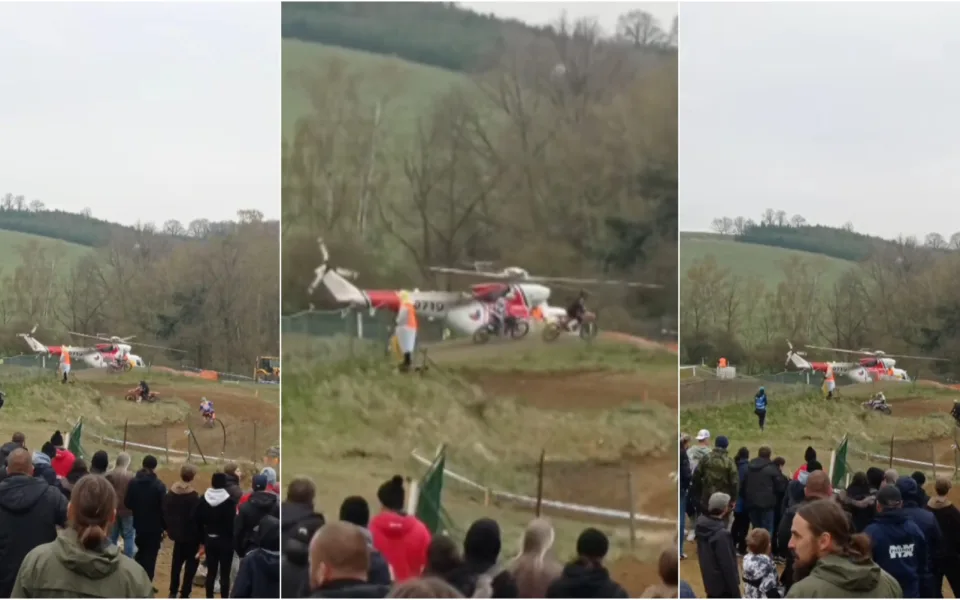 Lidi šokovalo video ze zásahu na motokrosu. Během přistání vrtulníku závod stále běžel