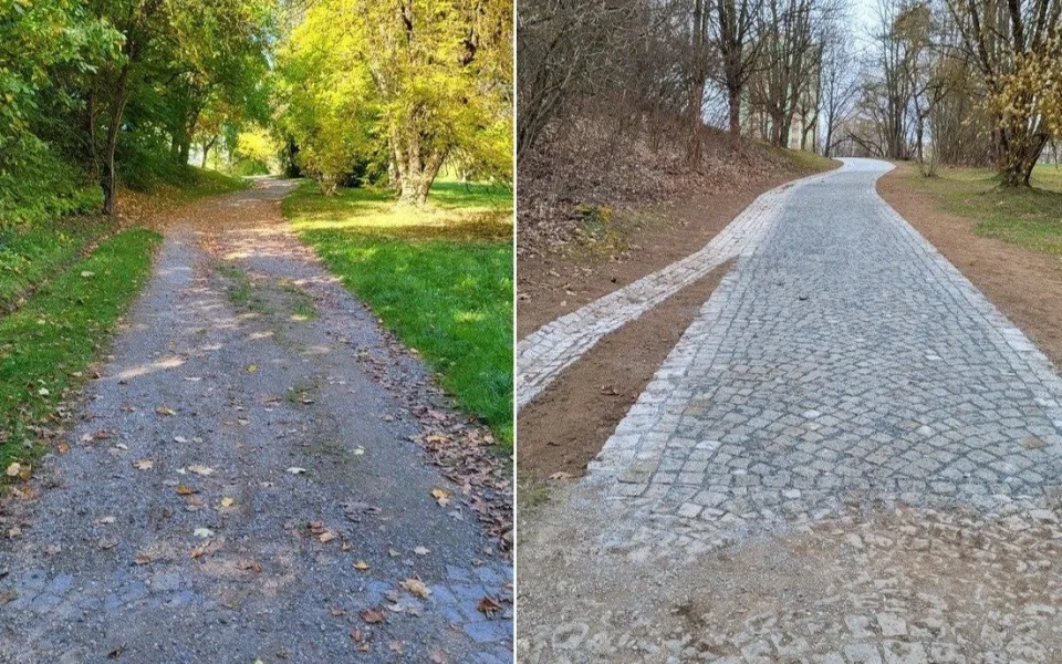 Jedna část cesty před úpravou a po úpravě