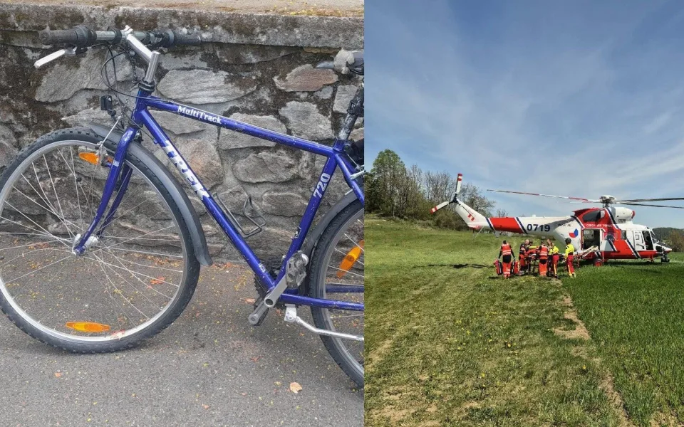 Cyklista se zřítil do řeky i s kolem. S těžkými zraněními ho transportoval vrtulník