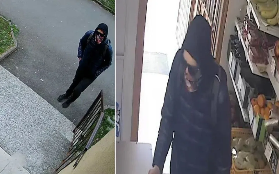 Maskovaný lupič s nožem v ruce přepadl prodejnu. Policie pátrá po muži z fotek