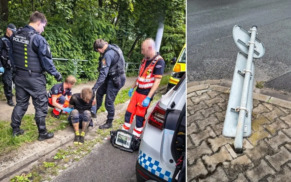 Po zadržení skončil běžec v péči záchranářů. Během honičky ničil majetek
